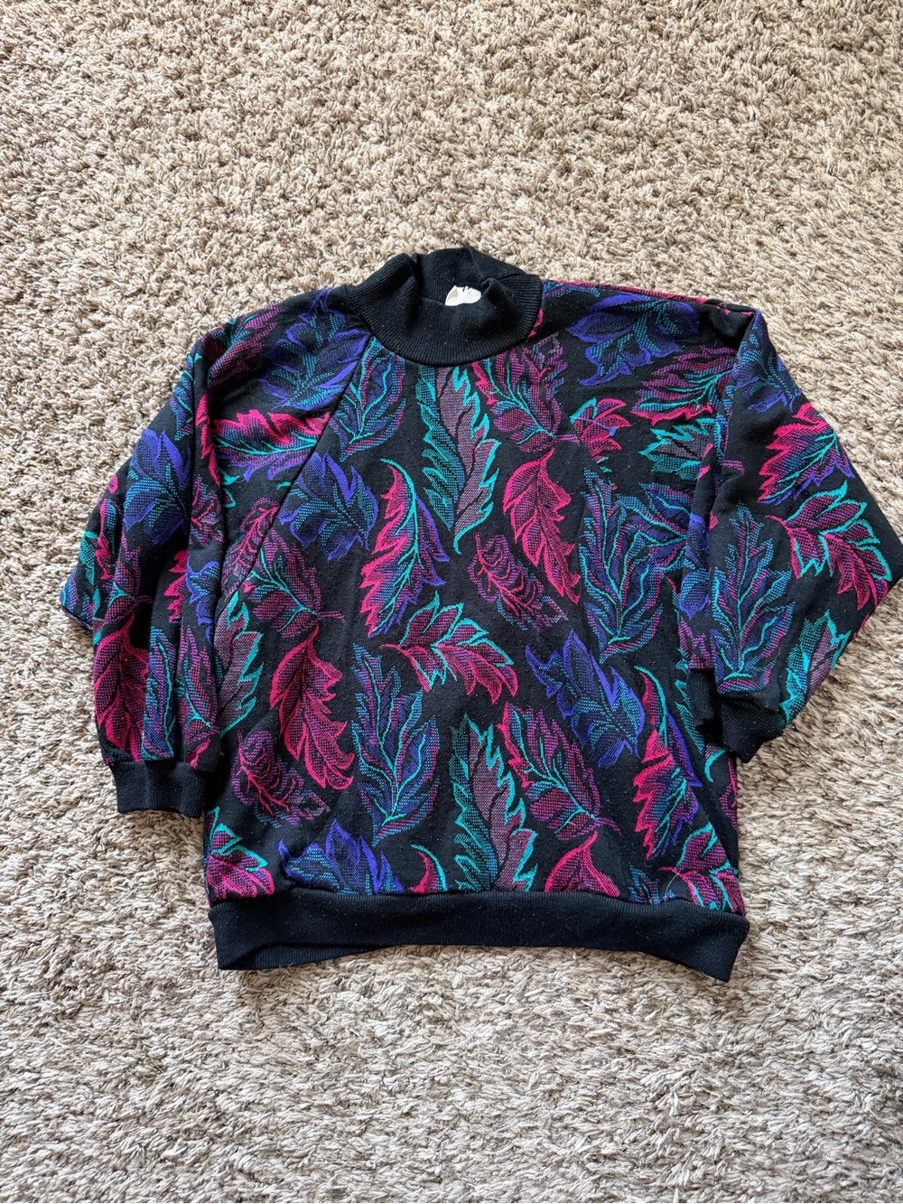 Vintage Cape Cod Sportswear Mock Neck Sweater Abstract Leaf Print Large